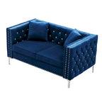 Square Arm Velvet Loveseat with Jeweled buttons and 2 Pillows