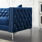 Square Arm Velvet Loveseat with Jeweled buttons and 2 Pillows