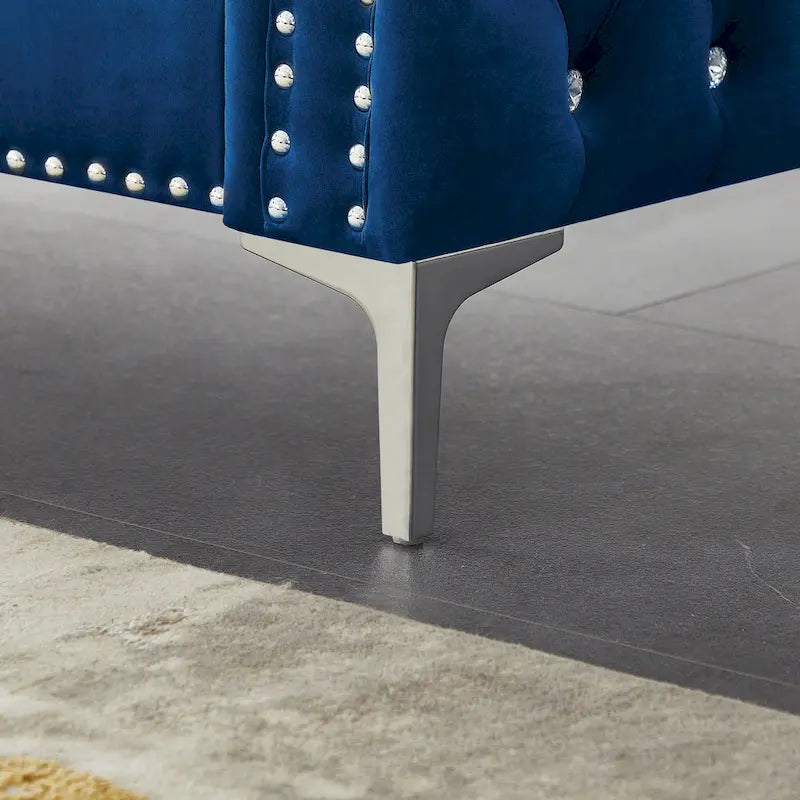 Square Arm Velvet Loveseat with Jeweled buttons and 2 Pillows