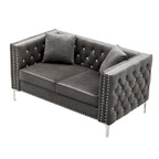 Square Arm Velvet Loveseat with Jeweled buttons and 2 Pillows