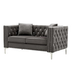 Square Arm Velvet Loveseat with Jeweled buttons and 2 Pillows