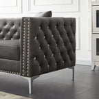 Square Arm Velvet Loveseat with Jeweled buttons and 2 Pillows
