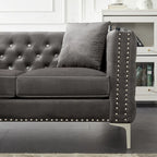 Square Arm Velvet Loveseat with Jeweled buttons and 2 Pillows