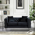 Square Arm Velvet Loveseat with Jeweled buttons and 2 Pillows