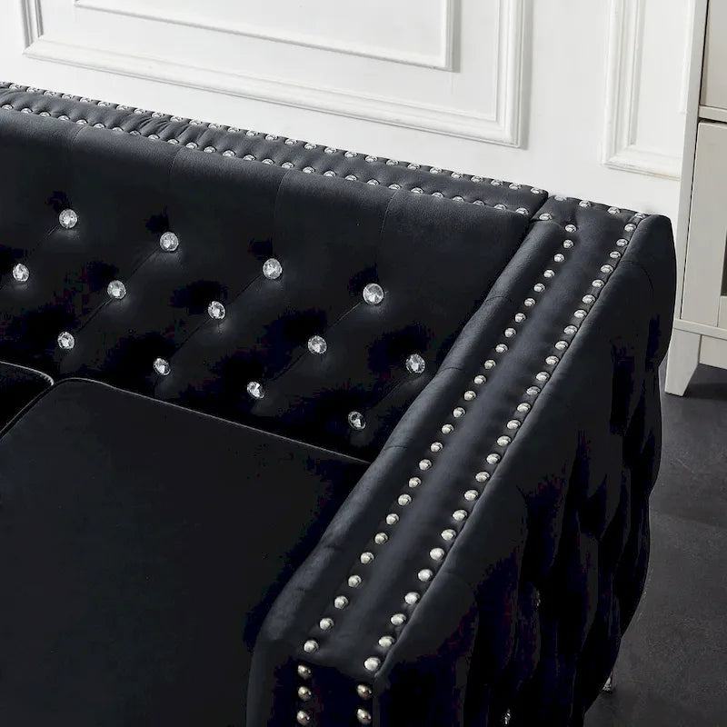 Square Arm Velvet Loveseat with Jeweled buttons and 2 Pillows