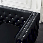 Square Arm Velvet Loveseat with Jeweled buttons and 2 Pillows