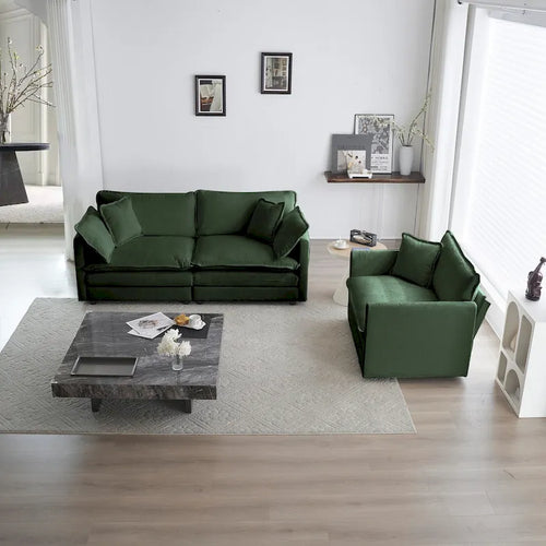 3 Piece Chenille Sofa Set with Arm Pillows and Toss Pillows, Include 2- Piece Armchairs and One 2-seat Sofa