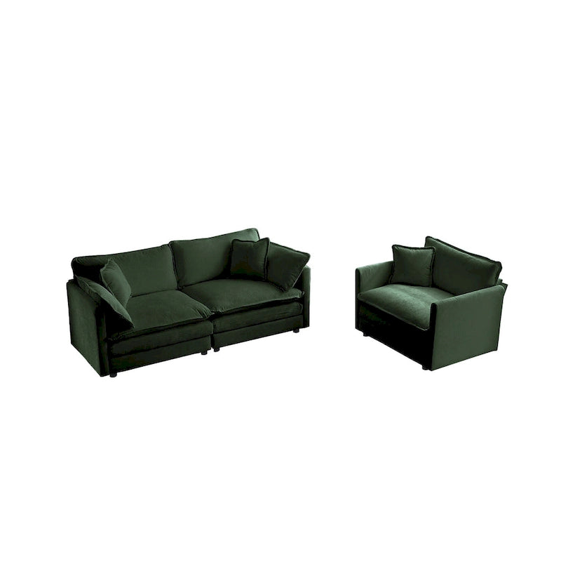 3 Piece Chenille Sofa Set with Arm Pillows and Toss Pillows, Include 2- Piece Armchairs and One 2-seat Sofa