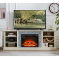 Modern TV Media Stand with 23  Fireplace Insert, Large Faux Stacked Stone TV Desk Storage Rack