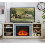 Modern TV Media Stand with 23  Fireplace Insert, Large Faux Stacked Stone TV Desk Storage Rack