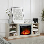 Modern TV Media Stand with 23  Fireplace Insert, Large Faux Stacked Stone TV Desk Storage Rack