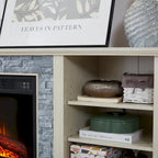 Modern TV Media Stand with 23  Fireplace Insert, Large Faux Stacked Stone TV Desk Storage Rack