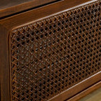 Walnut 59  TV Stand with Open Shelves & Rattan Doors for 65  TVs