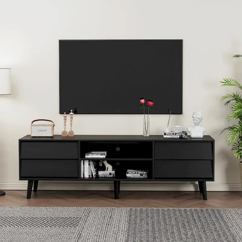 63  Vintage TV Stand with Shelves & Drawers for 60  TVs