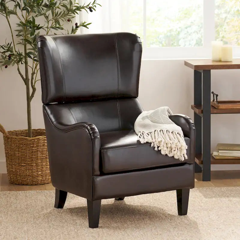 27  High Back Accent Chair with Wing Back and Birch Legs