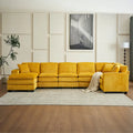 Yellow 118.1  Luxurious U-Shaped 6-Seat Sectional Sofa with Ottoman and 3 Throw Pillows in Durable Corduroy