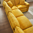 Yellow 118.1  Luxurious U-Shaped 6-Seat Sectional Sofa with Ottoman and 3 Throw Pillows in Durable Corduroy