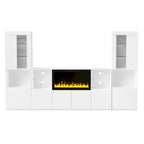 TV Stand with 34.2  Non-heating Electric Fireplace,Entertainment Center with LED Light,Tempered Glass Shelves for TVs up to 75