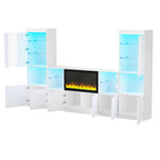 TV Stand with 34.2  Non-heating Electric Fireplace,Entertainment Center with LED Light,Tempered Glass Shelves for TVs up to 75