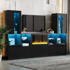 TV Stand with 34.2  Non-heating Electric Fireplace,Entertainment Center with LED Light,Tempered Glass Shelves for TVs up to 75