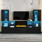 TV Stand with 34.2  Non-heating Electric Fireplace,Entertainment Center with LED Light,Tempered Glass Shelves for TVs up to 75