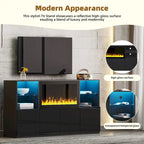 TV Stand with 34.2  Non-heating Electric Fireplace,Entertainment Center with LED Light,Tempered Glass Shelves for TVs up to 75