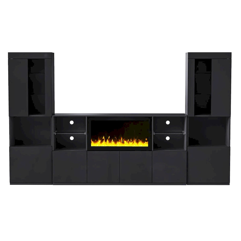 TV Stand with 34.2  Non-heating Electric Fireplace,Entertainment Center with LED Light,Tempered Glass Shelves for TVs up to 75