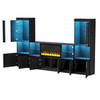 TV Stand with 34.2  Non-heating Electric Fireplace,Entertainment Center with LED Light,Tempered Glass Shelves for TVs up to 75