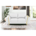 HomeRoots 72  White And Gold Genuine Leather Loveseat