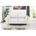 HomeRoots 72  White And Gold Genuine Leather Loveseat