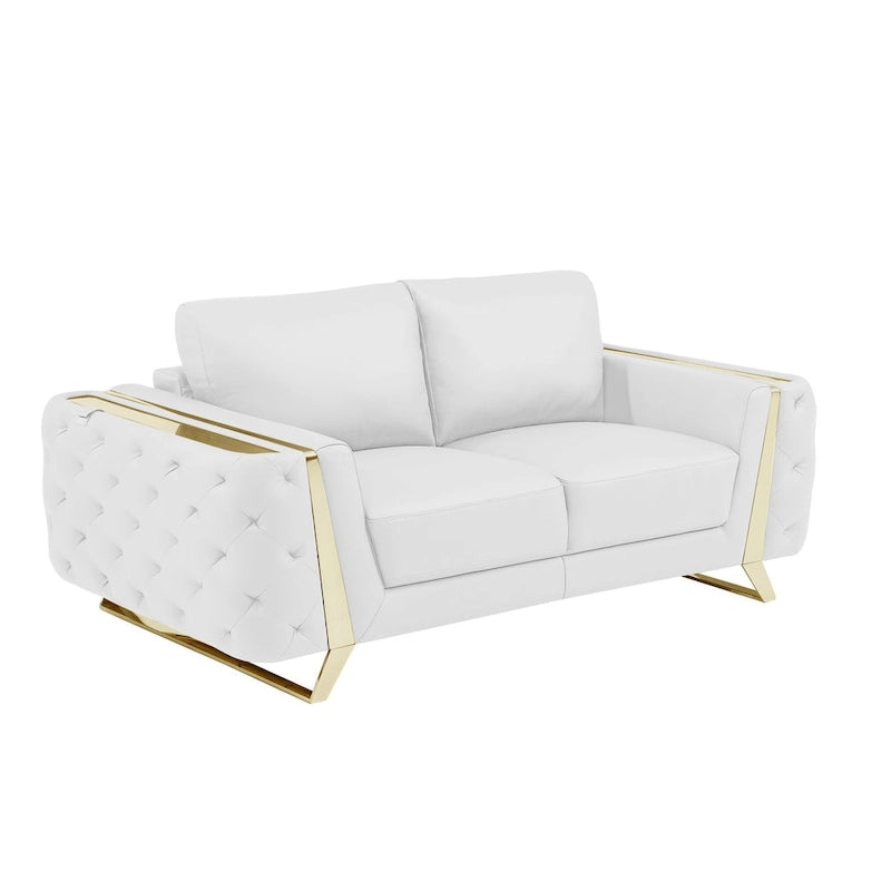 HomeRoots 72  White And Gold Genuine Leather Loveseat