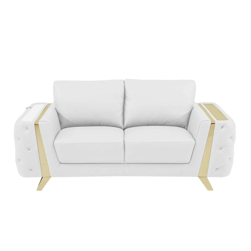 HomeRoots 72  White And Gold Genuine Leather Loveseat
