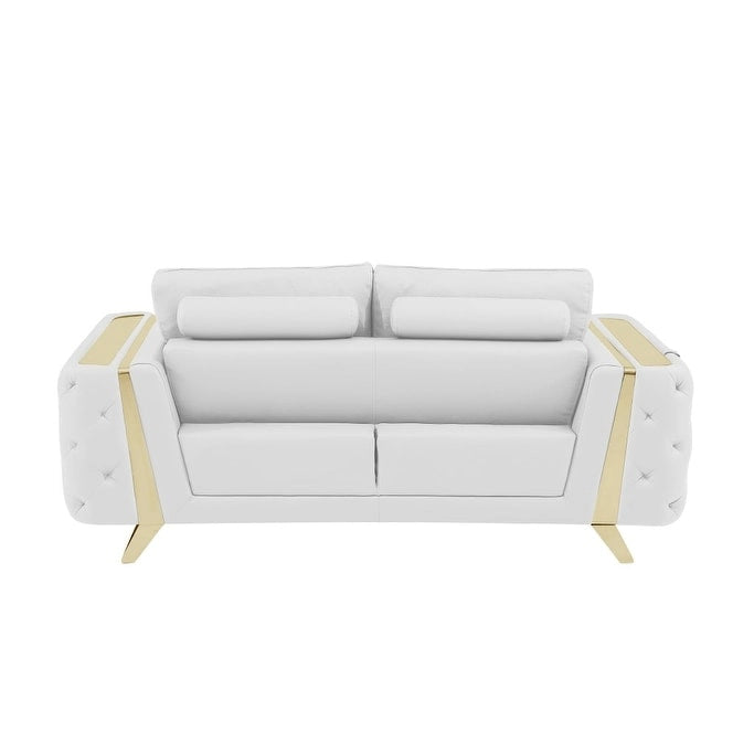 HomeRoots 72  White And Gold Genuine Leather Loveseat