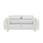 HomeRoots 72  White And Gold Genuine Leather Loveseat