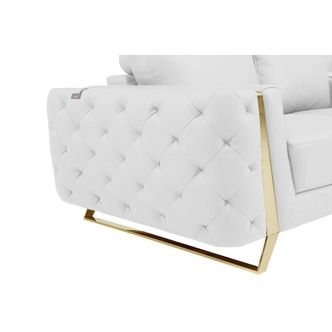HomeRoots 72  White And Gold Genuine Leather Loveseat