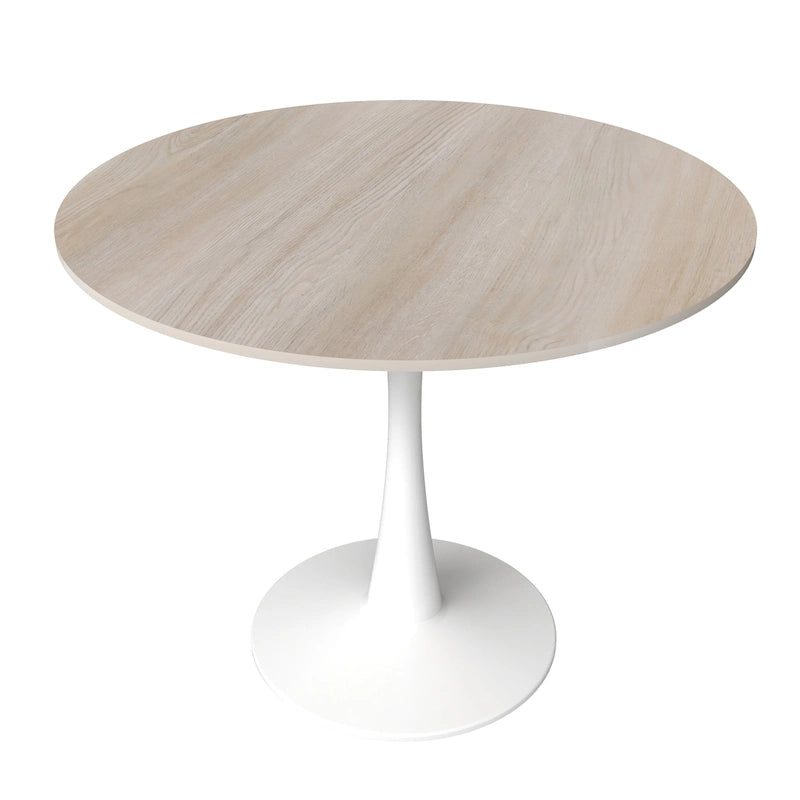 Bristol 31  Modern Round Dining Table with Sintered Stone Top & White Stainless Steel Pedestal Base for Dining Room and Kitchen