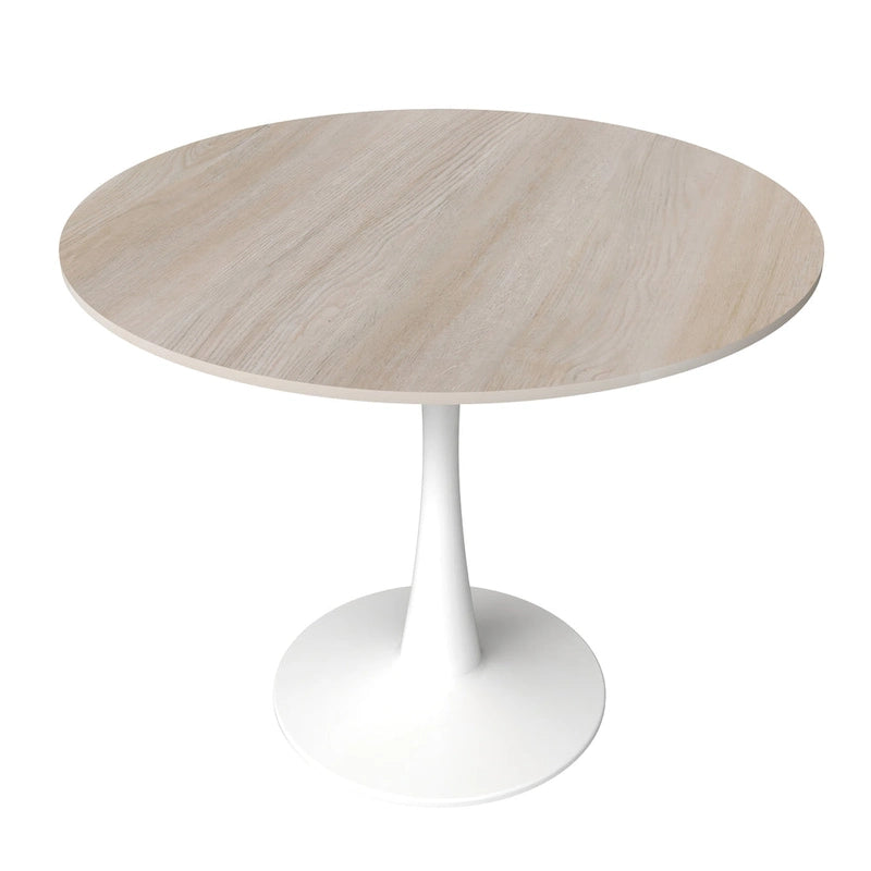 Bristol 31  Modern Round Dining Table with Sintered Stone Top & White Stainless Steel Pedestal Base for Dining Room and Kitchen