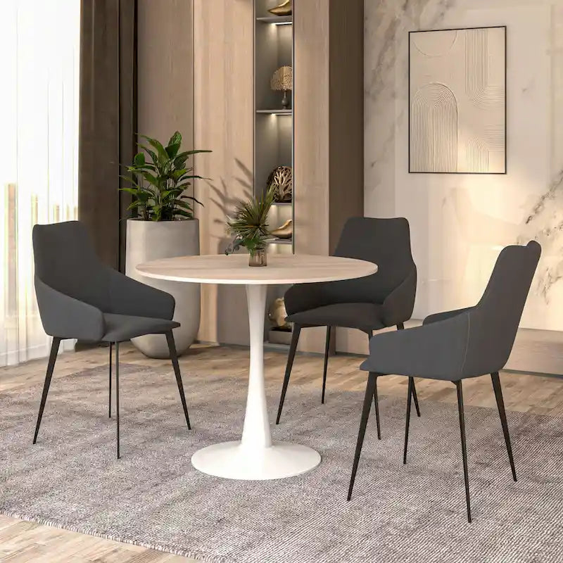 Bristol 31  Modern Round Dining Table with Sintered Stone Top & White Stainless Steel Pedestal Base for Dining Room and Kitchen