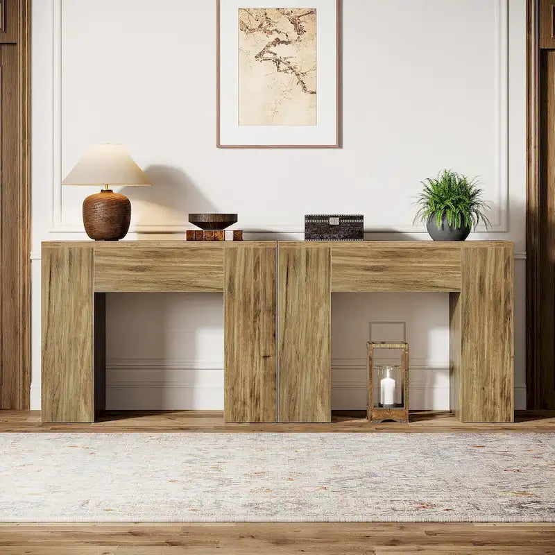 31.5  Farmhouse End Side Table, Mid-Century Modern Sofa Side Table with Wooden Pedestal