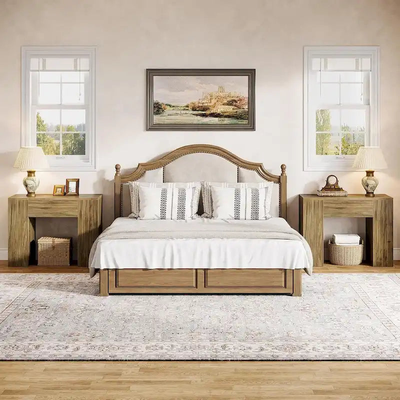 31.5  Farmhouse End Side Table, Mid-Century Modern Sofa Side Table with Wooden Pedestal