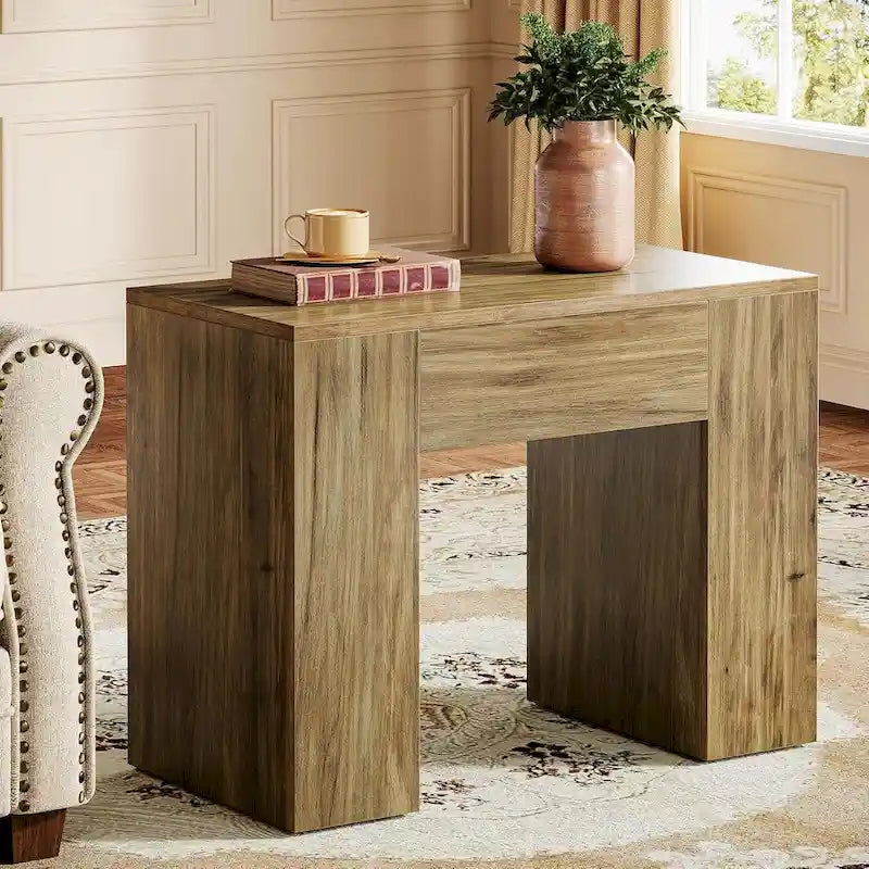 31.5  Farmhouse End Side Table, Mid-Century Modern Sofa Side Table with Wooden Pedestal