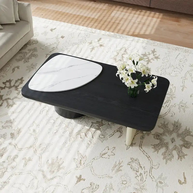 51  Modern Wood Coffee Table,Retangular Black Living Room Table