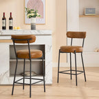 27  Modern Counter Stools Set of 2, Leather Bar Stools with Back & Pedals & Metal Legs
