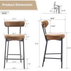27  Modern Counter Stools Set of 2, Leather Bar Stools with Back & Pedals & Metal Legs
