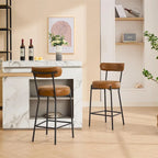 27  Modern Counter Stools Set of 2, Leather Bar Stools with Back & Pedals & Metal Legs