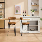 27  Modern Counter Stools Set of 2, Leather Bar Stools with Back & Pedals & Metal Legs