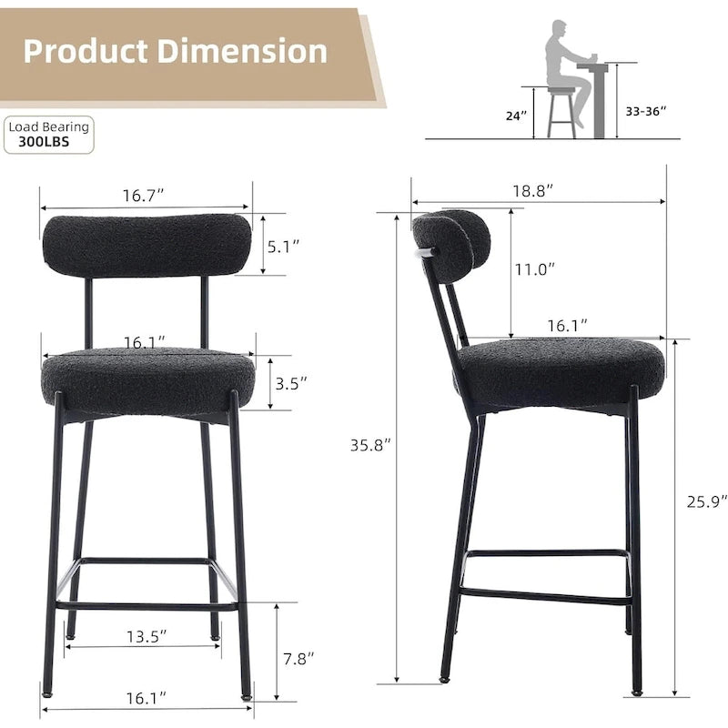 27  Modern Counter Stools Set of 2, Leather Bar Stools with Back & Pedals & Metal Legs