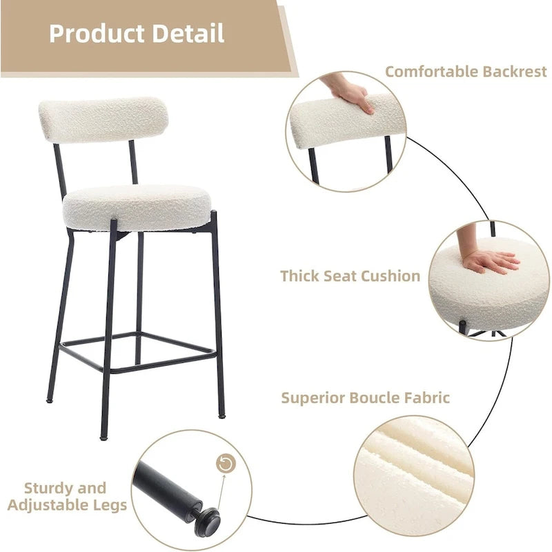 27  Modern Counter Stools Set of 2, Leather Bar Stools with Back & Pedals & Metal Legs