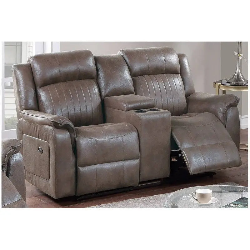 Contemporary Manual Motion Loveseat W Console 1Pc Couch Living Room Furniture Dark Coffee Breathable Leatherette