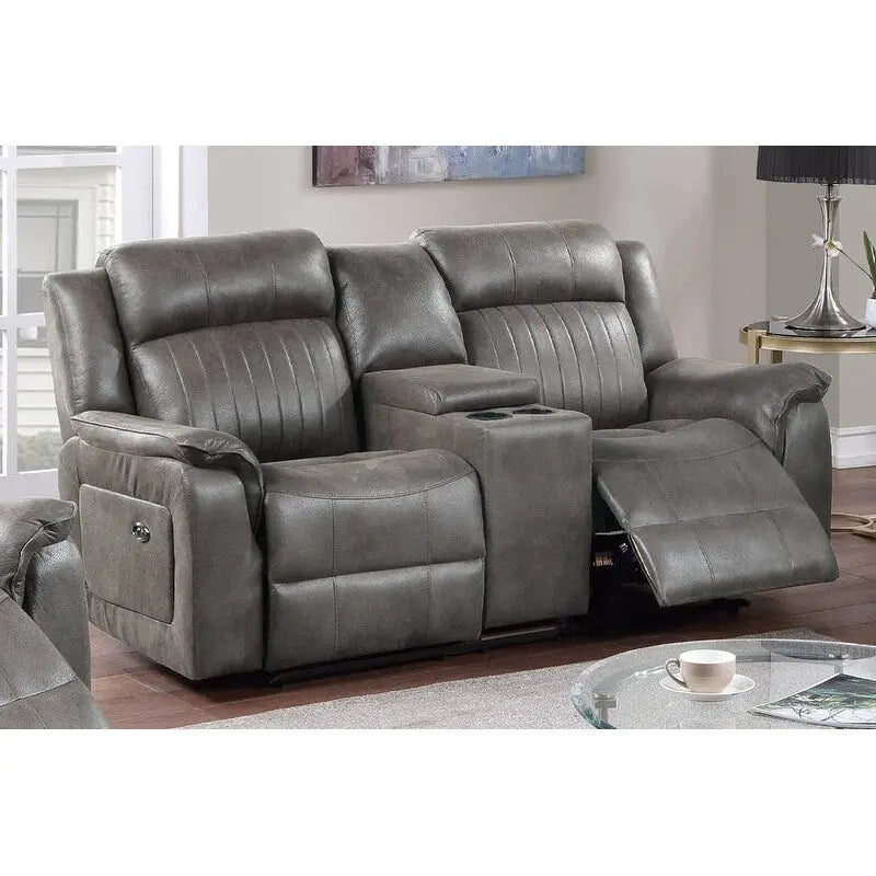 Contemporary Manual Motion Loveseat W Console 1Pc Couch Living Room Furniture Dark Coffee Breathable Leatherette